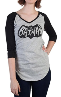 Batman Classic 66 Logo V-Neck Raglan Juniors Grey Black T-shirt