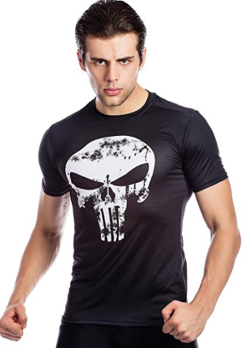 Red Plume Men’s Compression Shirt Sports Skull Logo T-Shirt Short Sleeve