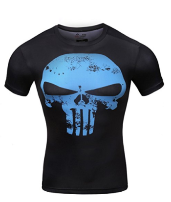 Red Plume Men’s Compression Sports Fitness Armor Shirt, Men Skull Logo T-shirt