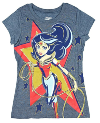 Wonder Woman in Star Girls’ Licensed Short Sleeve Crew Neck Graphic T-Shirt (X-Large) X-Large Htr Blue