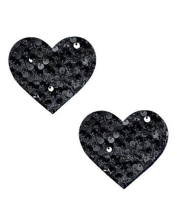 Black Sequin Heart Nipple Pasties