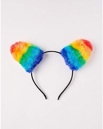 Faux Fur Rainbow Cat Ear Headband