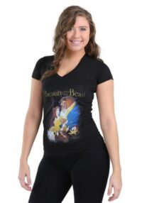 Beauty and the Beast Poster Juniors V-Neck T-Shirt