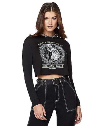 Jack and Sally Cropped Long Sleeve T Shirt