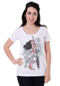 Women's Disney's Moana Tropical Floral Print White Scoop Neck Tee