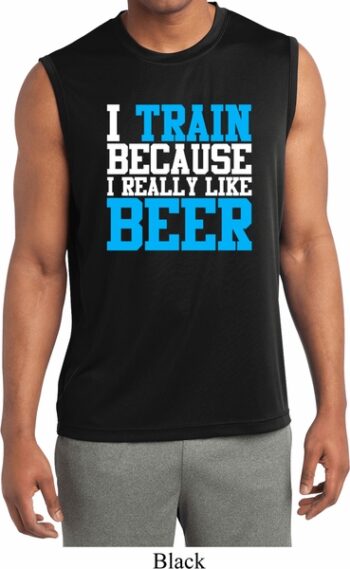 Mens Shirt I Train For Beer Sleeveless Moisture Wicking Tee T-Shirt