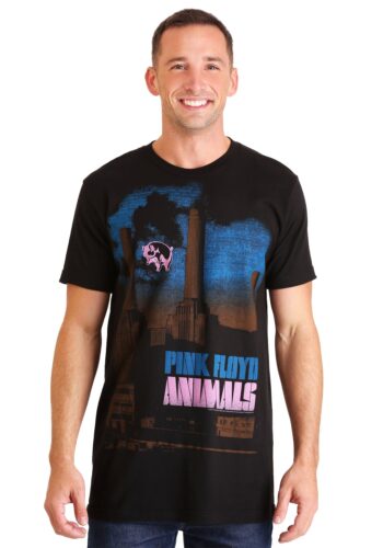 Adult Pink Floyd Animals Pig Stain Black T-Shirt