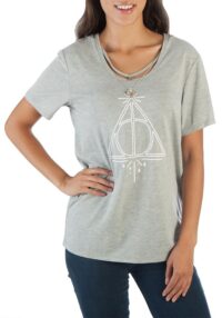 Harry Potter Deathly Hallows Ladies Tee with Interchangeable Charm Necklace