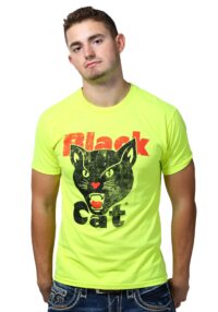 Black Cat Neon Yellow Mens Shirt