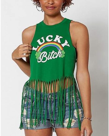 Lucky Bitch St. Patrick's Day Fringe Tank Top