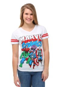 Marvel Comics Avenger Group Soccer V-Neck Juniors T-Shirt