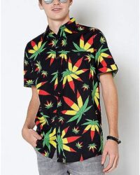 Rasta Leaf Button Down Shirt