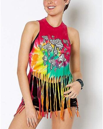 Tie Dye Fringe Mushroom Tank Top