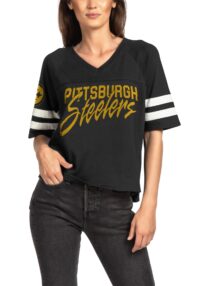 Black Womens Pittsburgh Steelers Football V-Neck Tee