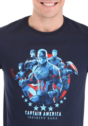 Navy Marvel Saga Captain America Adult T-Shirt