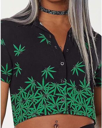 Cropped Falling Leaves Button Down Shirt