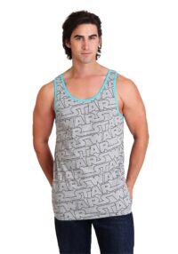 The Star War Logo Repeating Pattern Grey/Turquoise Men's Tank