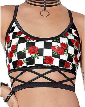 Checkered Rose Cutout Bralette