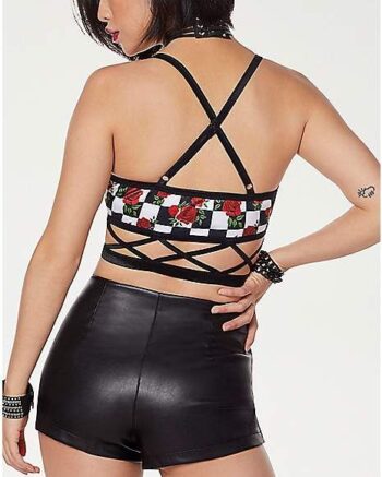 Checkered Rose Cutout Bralette