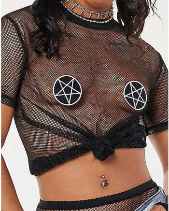 Mesh Pentagram Crop Top