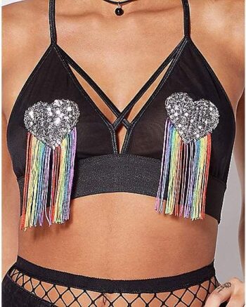 Rainbow Fringed Heart Bralette