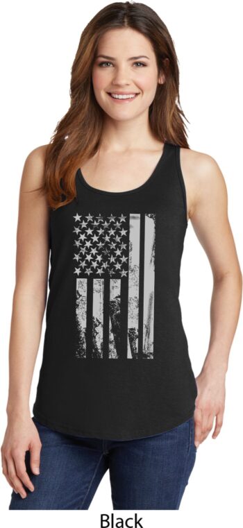 Distressed Stars and Stripes Flag Ladies Tank Top