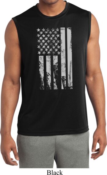 Distressed Stars and Stripes Flag Mens Sleeveless Dry Wicking Shirt