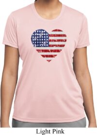 Distressed USA Heart Ladies Moisture Wicking Shirt