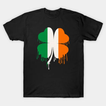 Dripping Four Leaf Clover Irish Flag T-Shirt